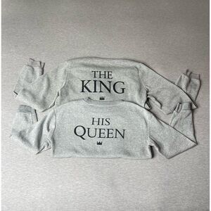 The King & His Queen Back Graphic Fleece Pullover Couples Sweaters 2 PCS. Set